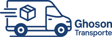 Logo von Ghoson Transporte mit stilisiertem Lieferwagen und Paket-Symbol